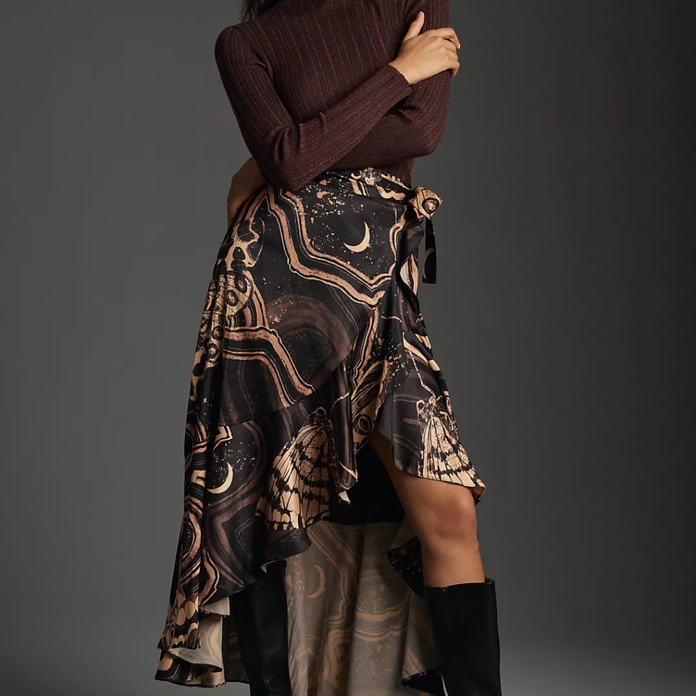 Anthropologie Black and Brown Asymmetrical Skirt
